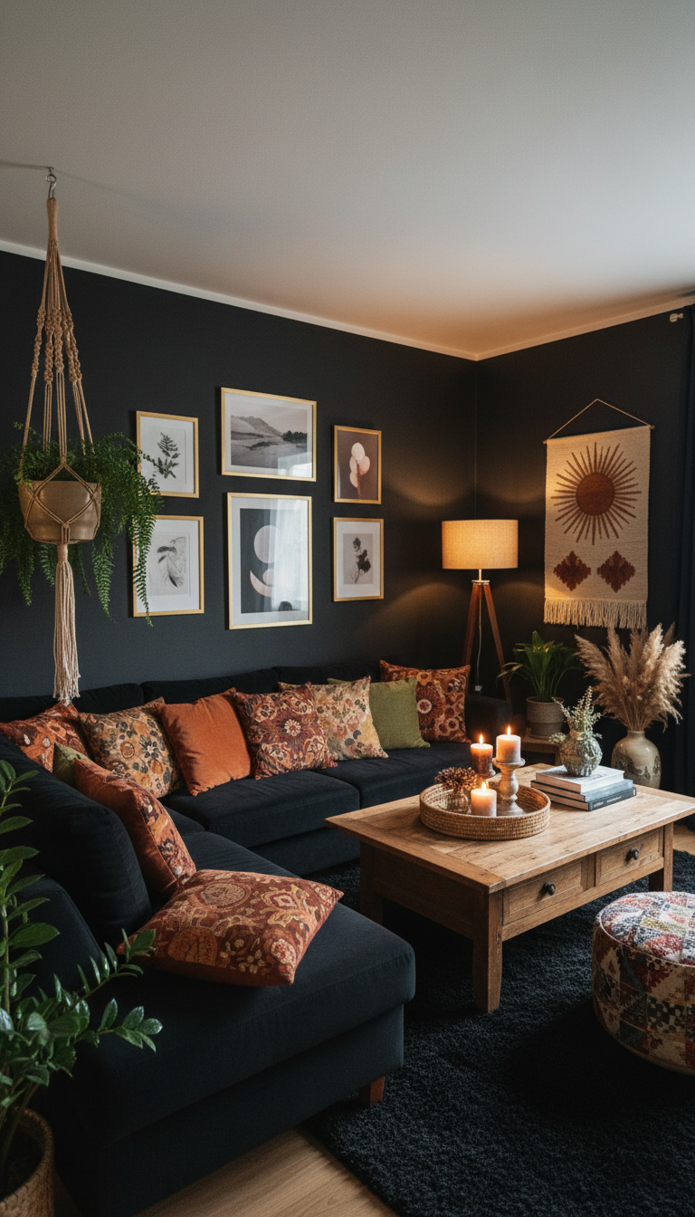 Black Boho Living Room