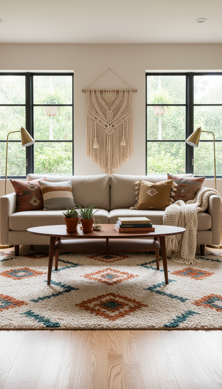 Boho Mid Century Modern Living Room