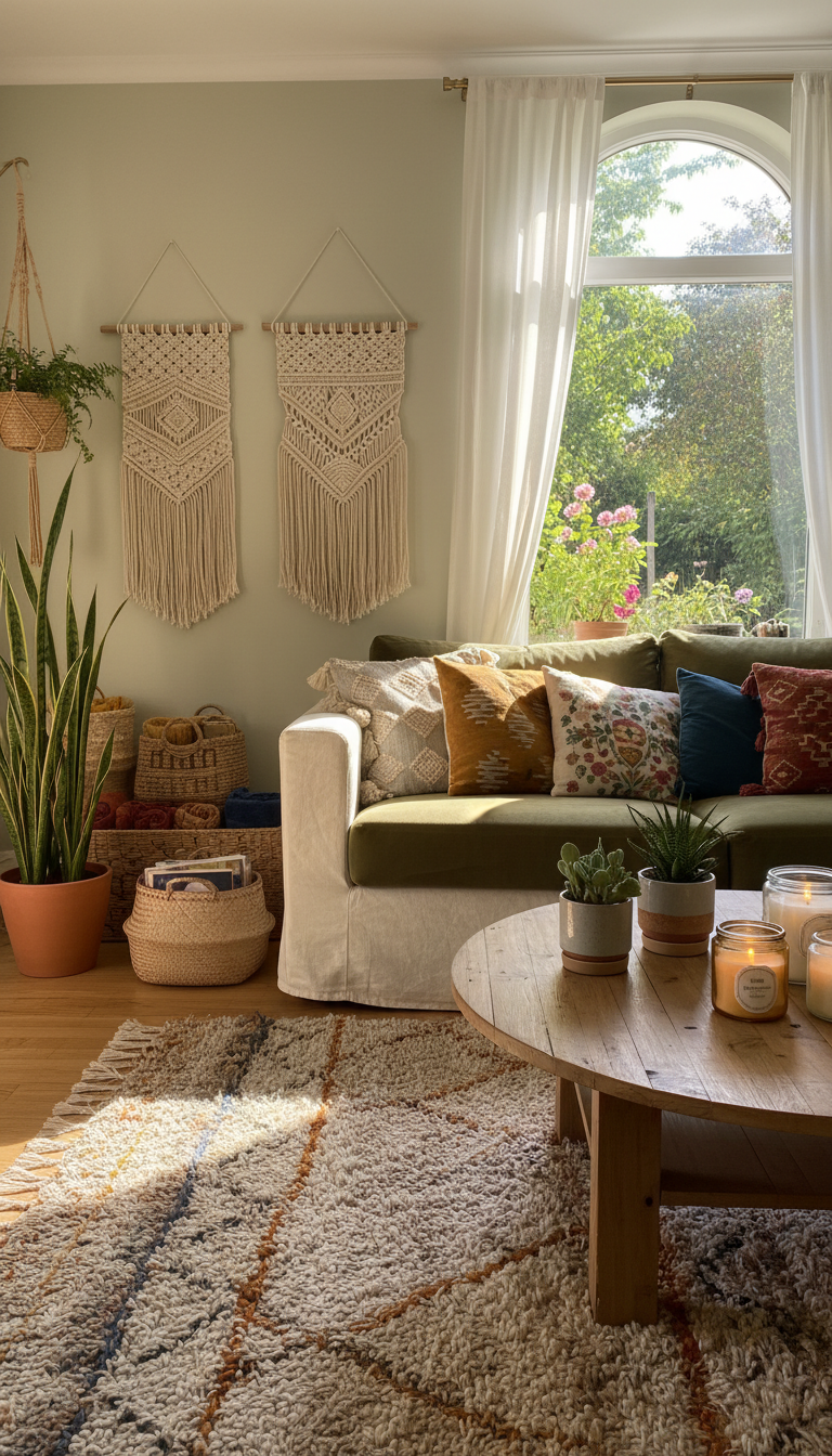 Green Boho Living Room