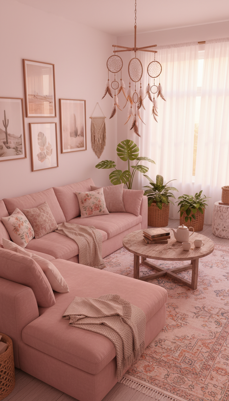 Pink Boho Living Room