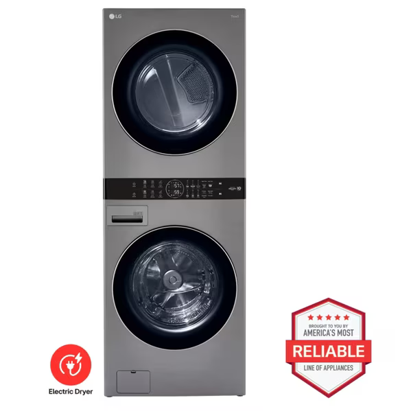 LG Single Unit Front Load WashTower with Center Control Washer and 7.4 cu. ft. Electric Dryer, Graphite Steel, 4.5 cu. ft.