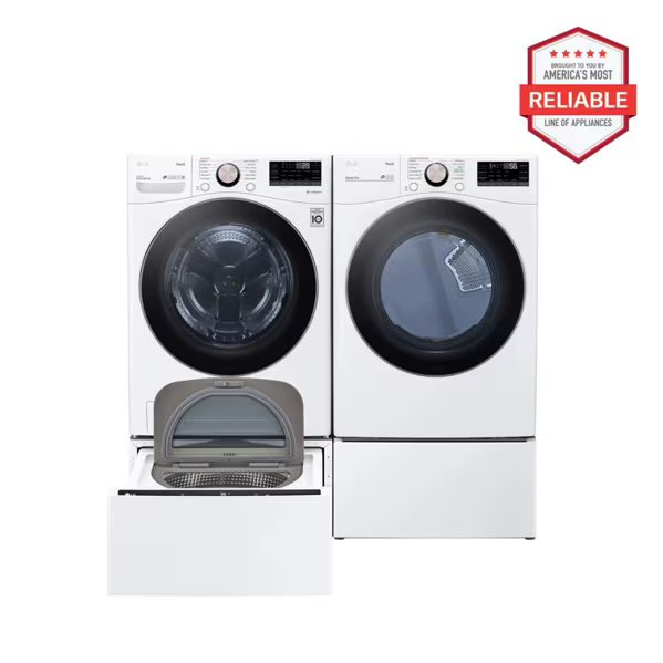 LG Front Load Washer and 7.4 cu. ft. Electric Dryer with pedestal washer and drawer Laundry Set, 4.5 cu. ft.